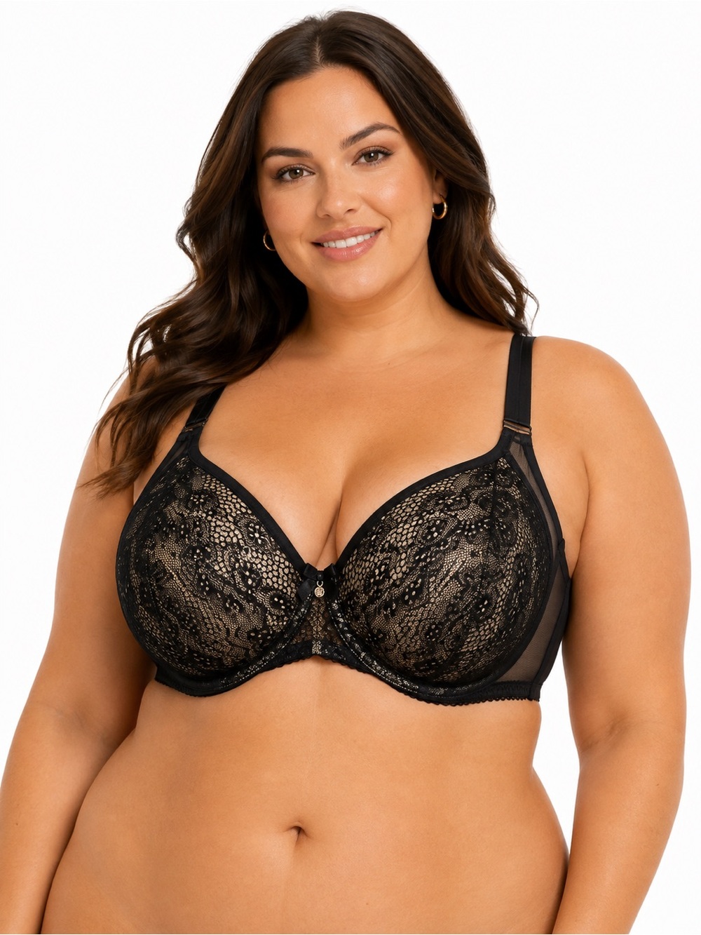 Chantelle Black & Gold Lace Sheer Underwire Bra Size 36G / 36DDDD